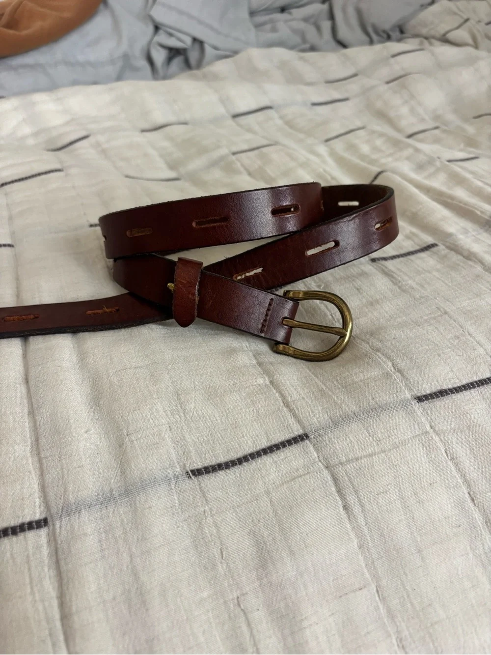 Madewell Brown Leather Belt with Brass Buckle